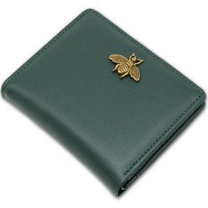 Elegant Green Leather Wallet with Gold Bee Accent